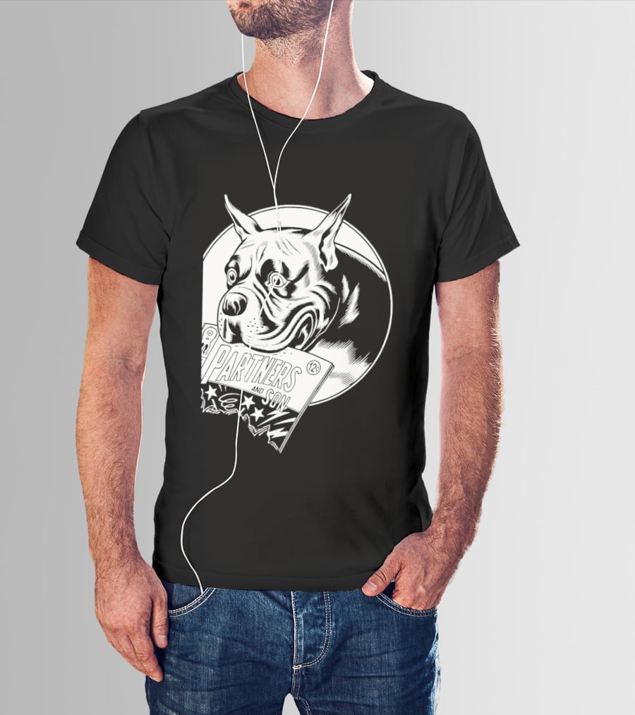 Pitbull Dog Comic Book With Biting Graphic And Stars T-Shirt