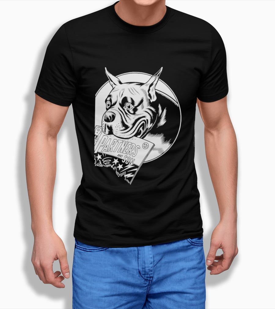 Pitbull Dog Comic Book With Biting Graphic And Stars T-Shirt