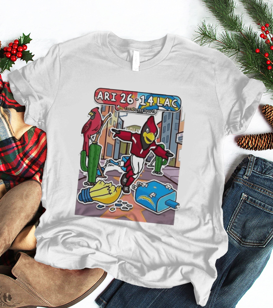 Arizona Cardinals Vs Los Angeles Chargers Corndoggy Sports Doodle Game Day ARI 26 14 LAC T-Shirt