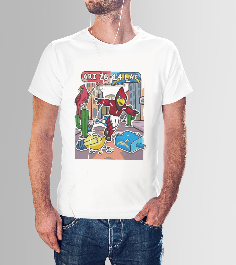Arizona Cardinals Vs Los Angeles Chargers Corndoggy Sports Doodle Game Day ARI 26 14 LAC T-Shirt