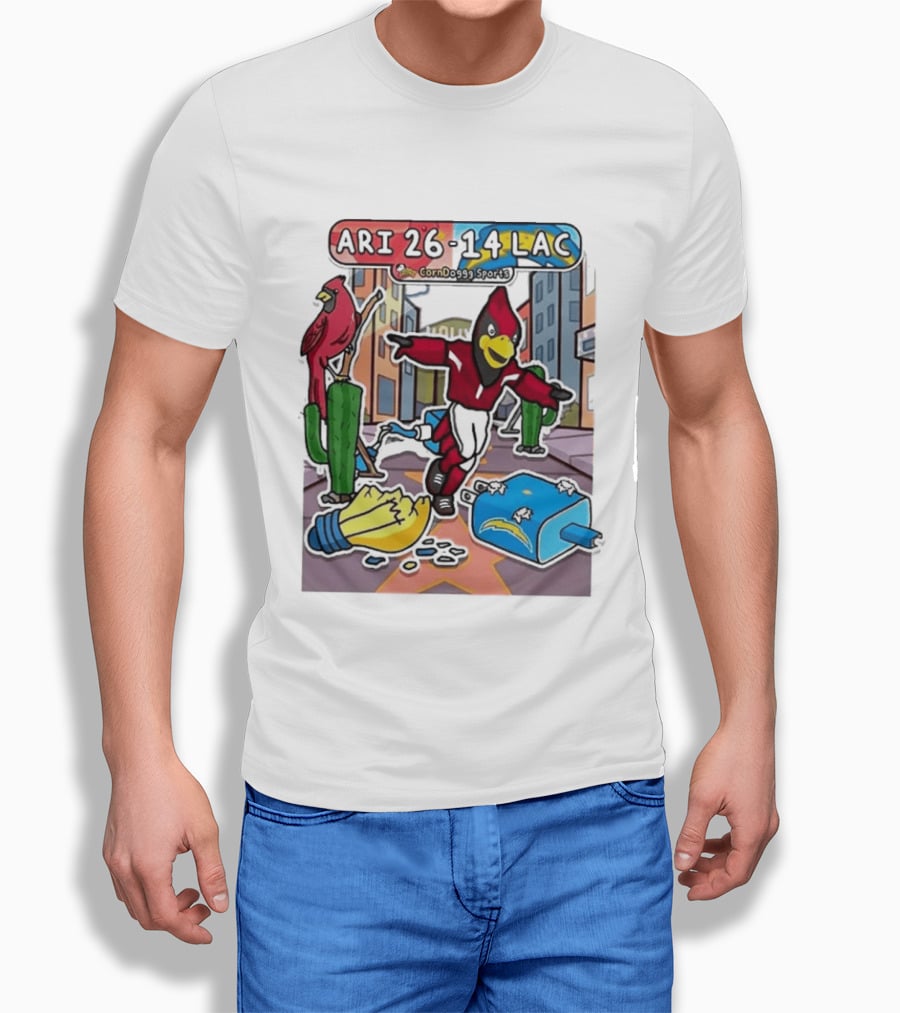 Arizona Cardinals Vs Los Angeles Chargers Corndoggy Sports Doodle Game Day ARI 26 14 LAC T-Shirt