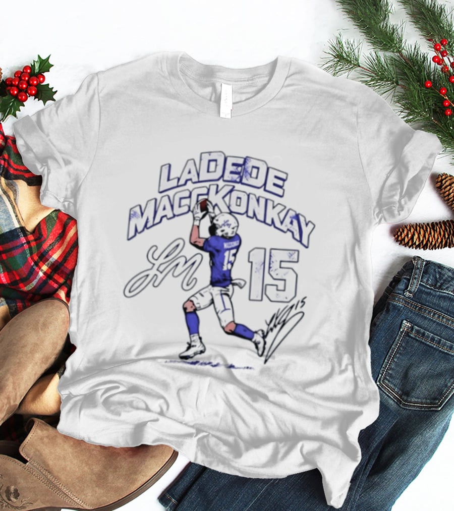 Ladd McConkey 15 Los Angeles Chargers Player Signature And Action Pose T-Shirt