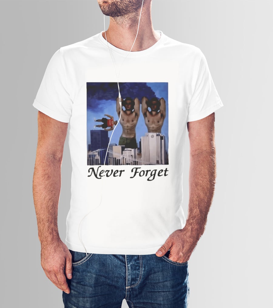 Never Forget 9 11 Internet Meme Edgy Humor Floating Character Twin Towers T-Shirt