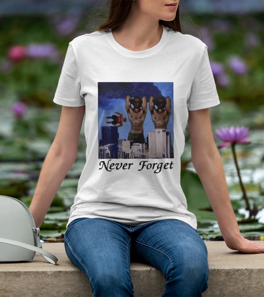 Never Forget 9 11 Internet Meme Edgy Humor Floating Character Twin Towers T-Shirt