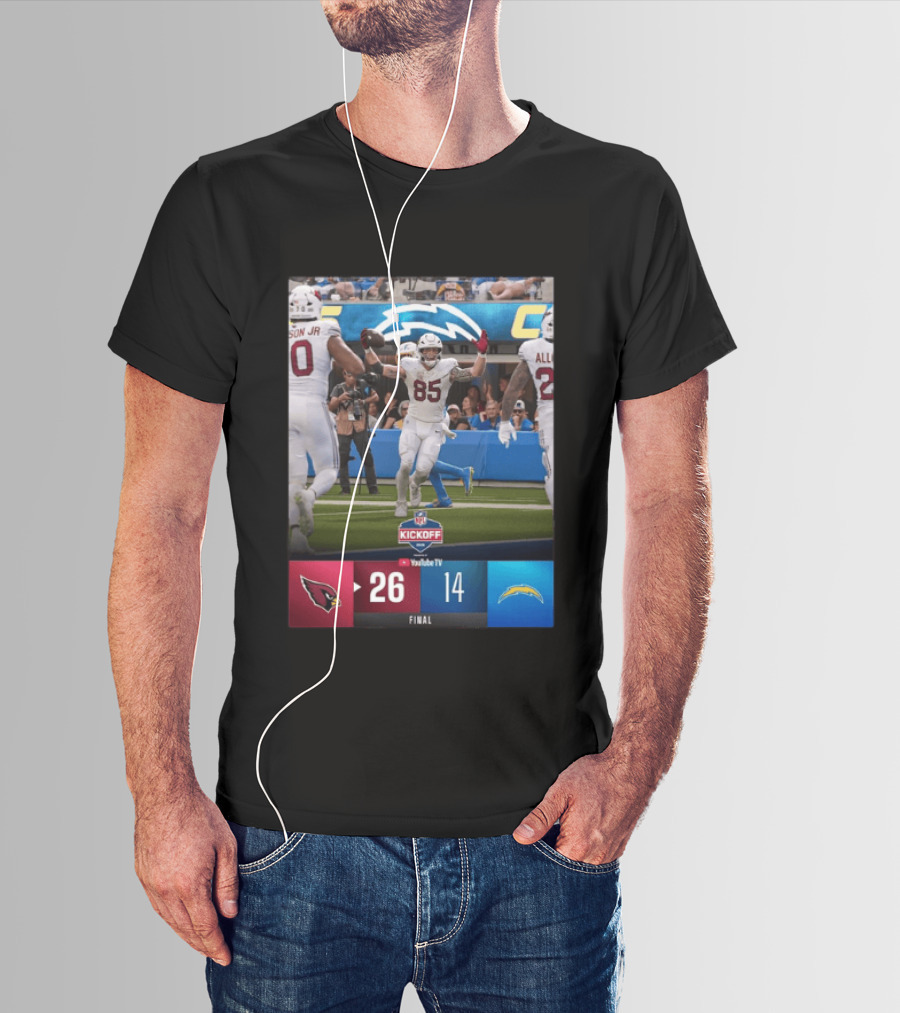 Arizona Cardinals 26 Vs Los Angeles Chargers 14 NFL Kickoff Final Score T-Shirt