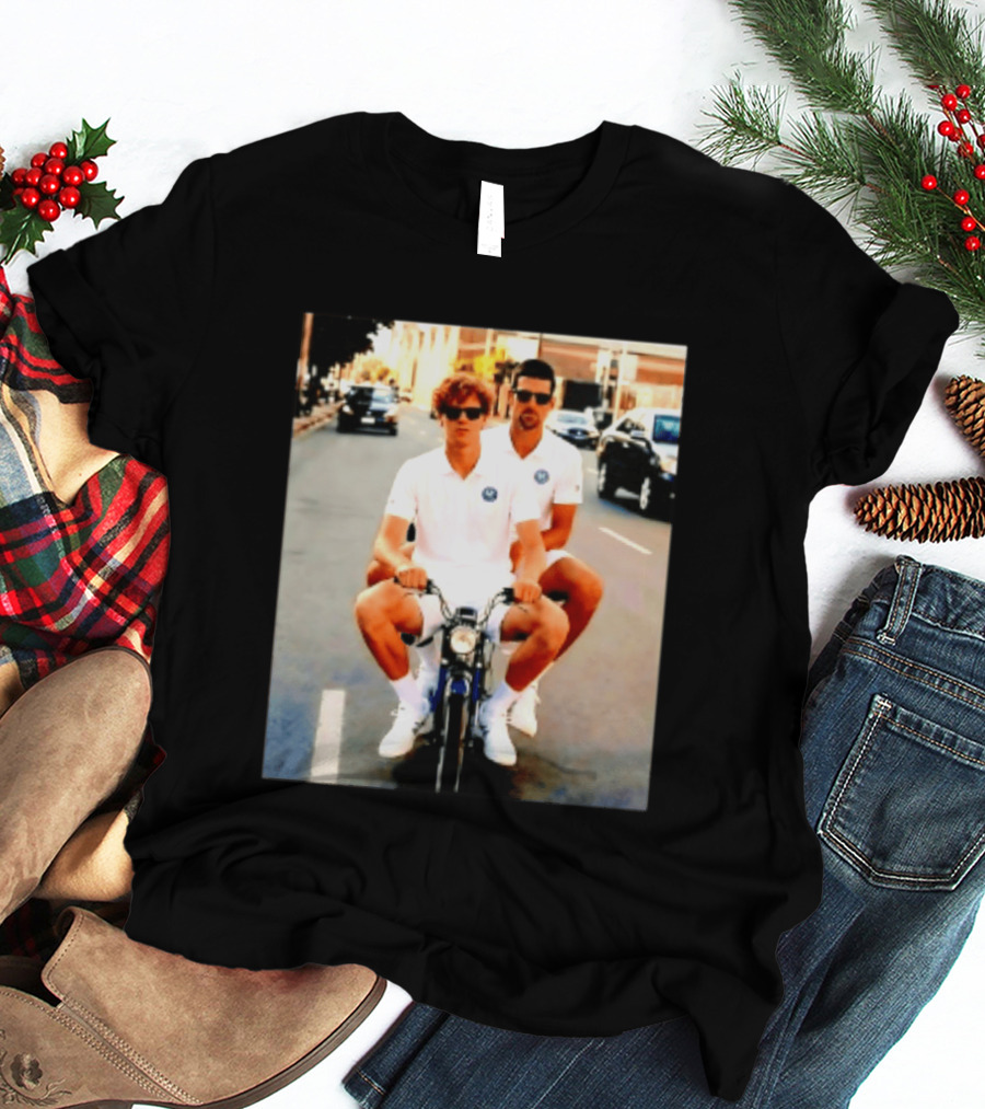 Jannik Sinner Novak Djokovic 2026 Motorcycle Ride Tennis Stars T-Shirt