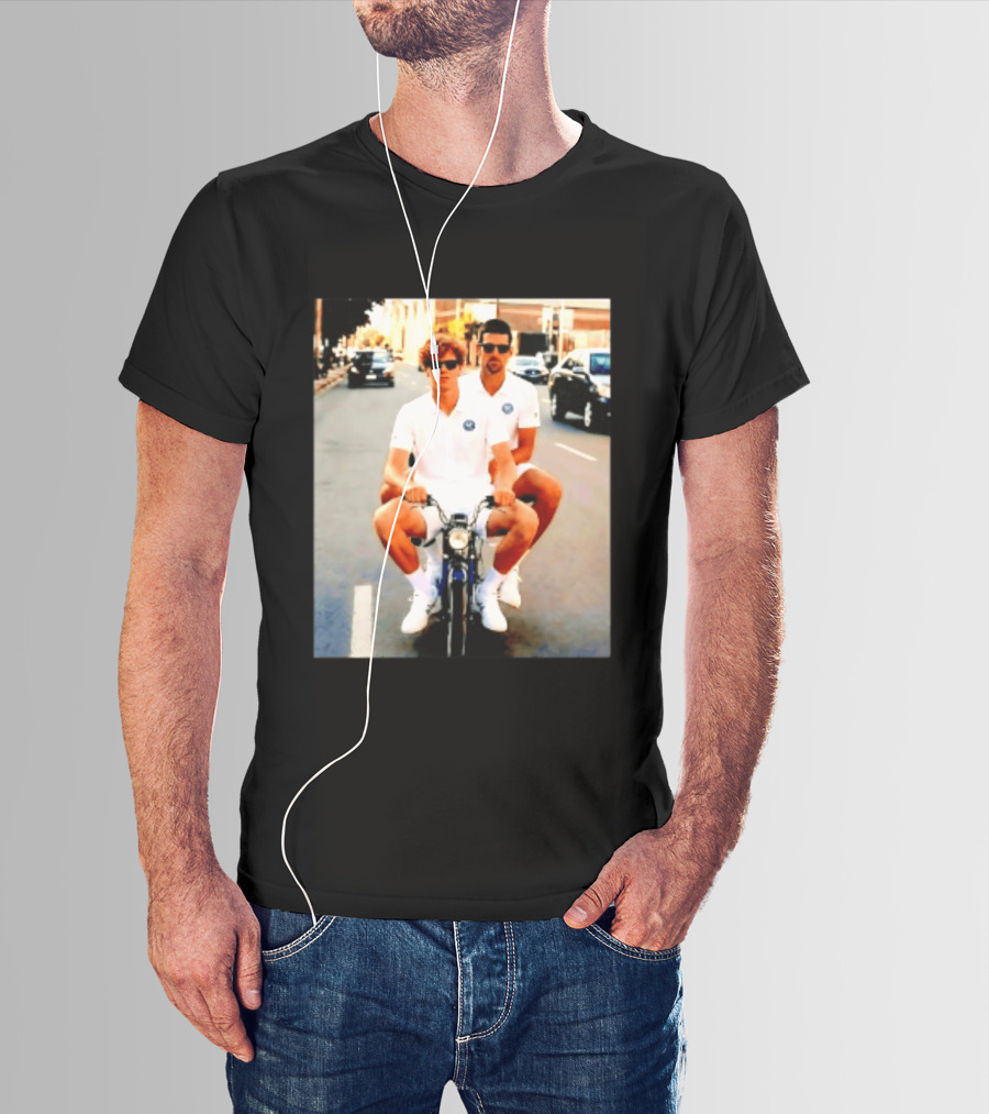 Jannik Sinner Novak Djokovic 2026 Motorcycle Ride Tennis Stars T-Shirt