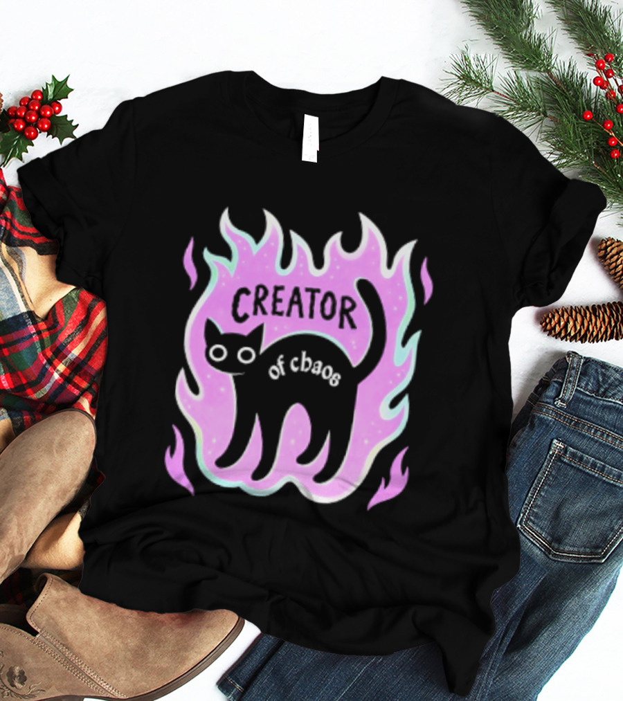 Creator Of Chaos Black Cat Witchy Purple Flame T-Shirt