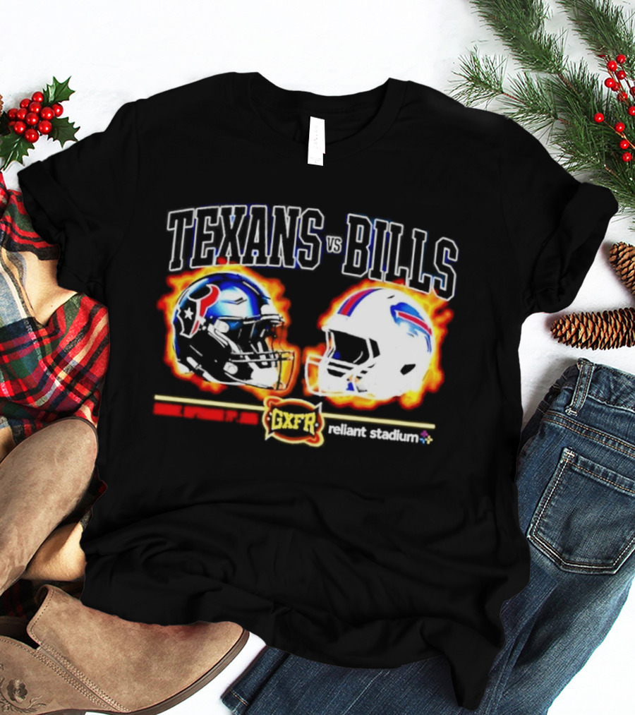 Texans Bills Helmet Showdown Vintage Style Game Day Football T-Shirt