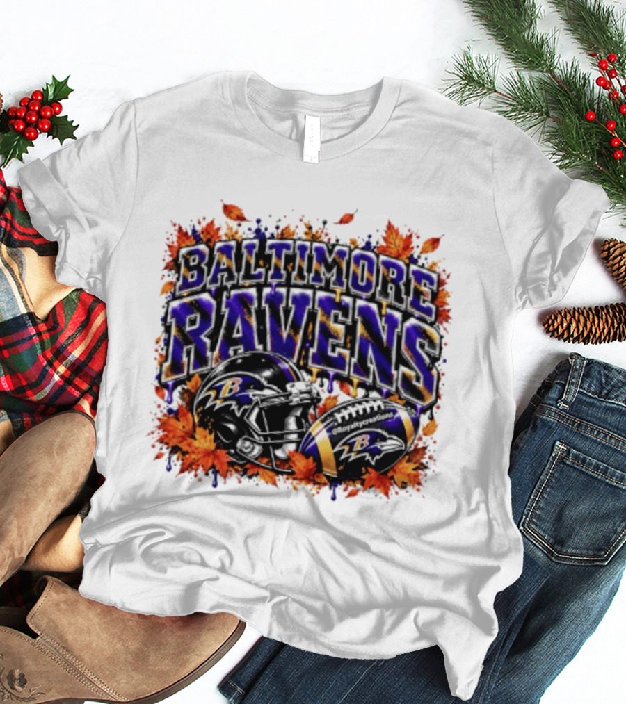 Baltimore Ravens Football Helmet Leaves Halloween 2026 T-Shirt