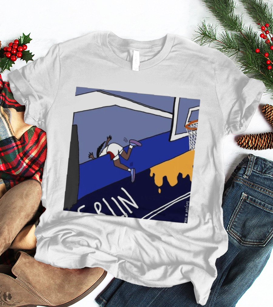 Basketball Player Diving Off Court Cartoon NBA Fan Art By Reuben Armstrong T-Shirt
