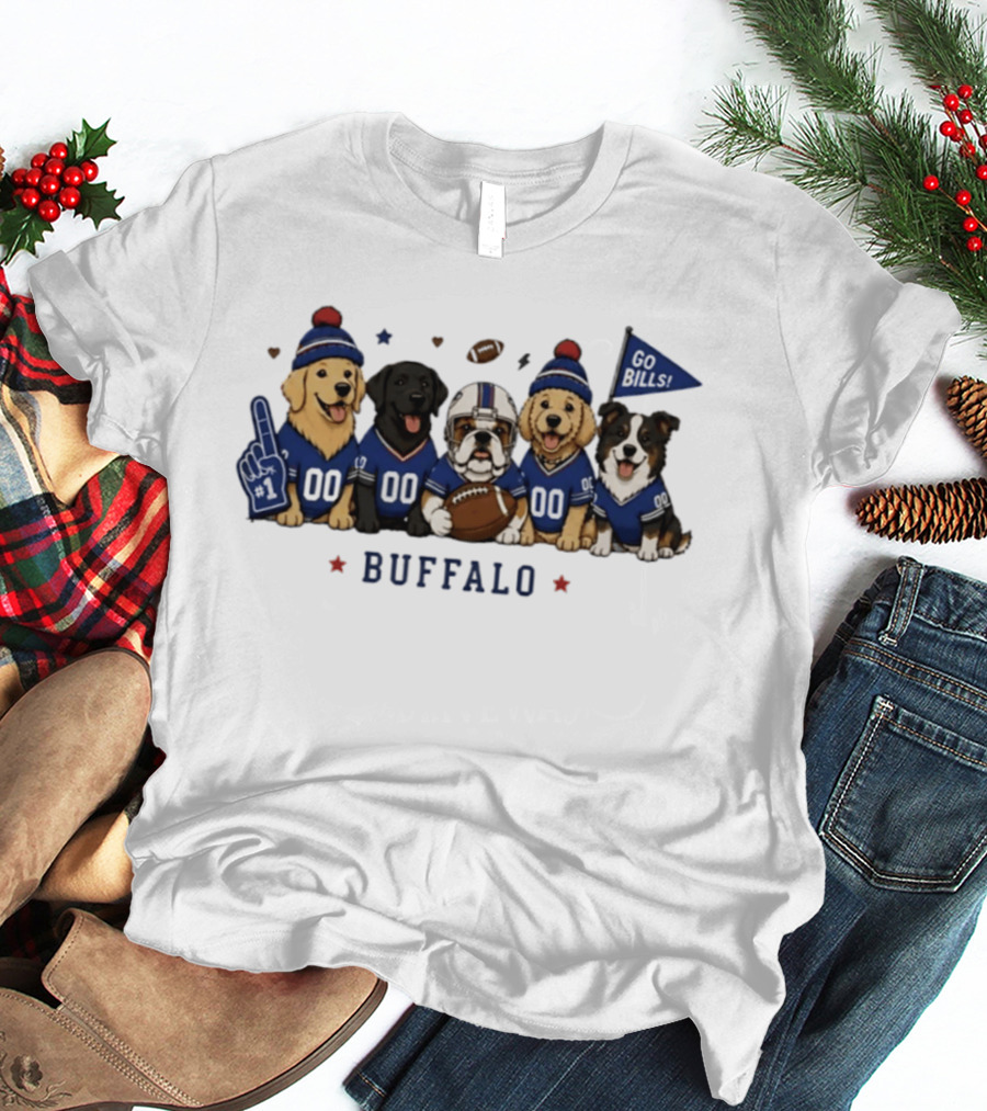 Buffalo Dogs Go Bills Football Golden Retriever Team Spirit T-Shirt