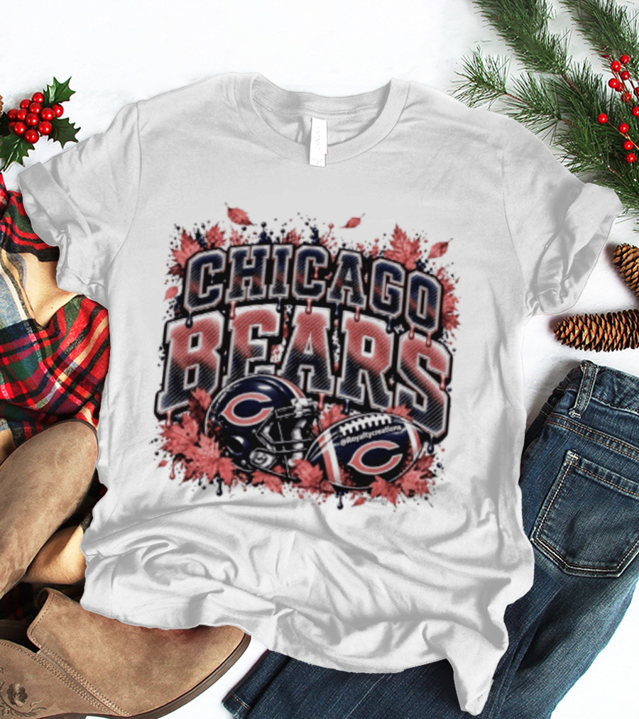 Chicago Bears Football Helmet Autumn Leaves Halloween 2026 T-Shirt