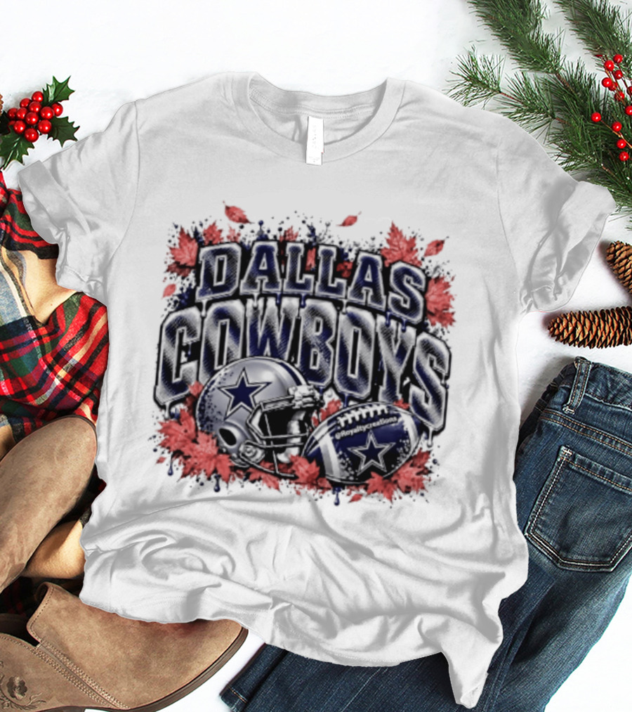 Dallas Cowboys Football Helmet Autumn Leaves Halloween 2026 T-Shirt