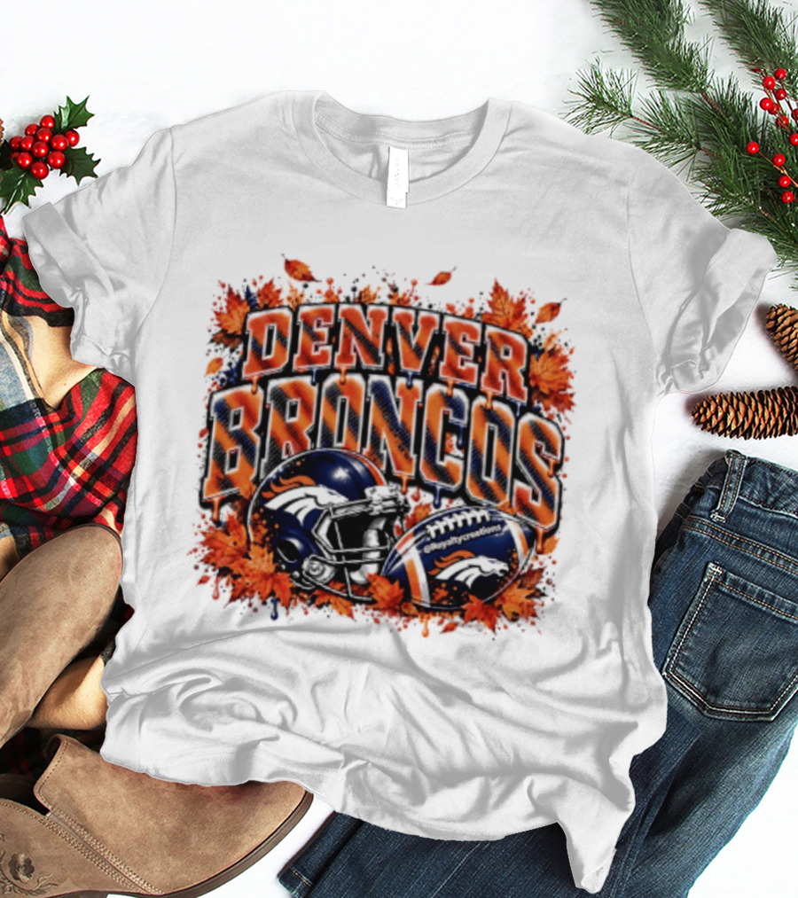 Denver Broncos Football Helmet Autumn Leaves Halloween 2026 T-Shirt