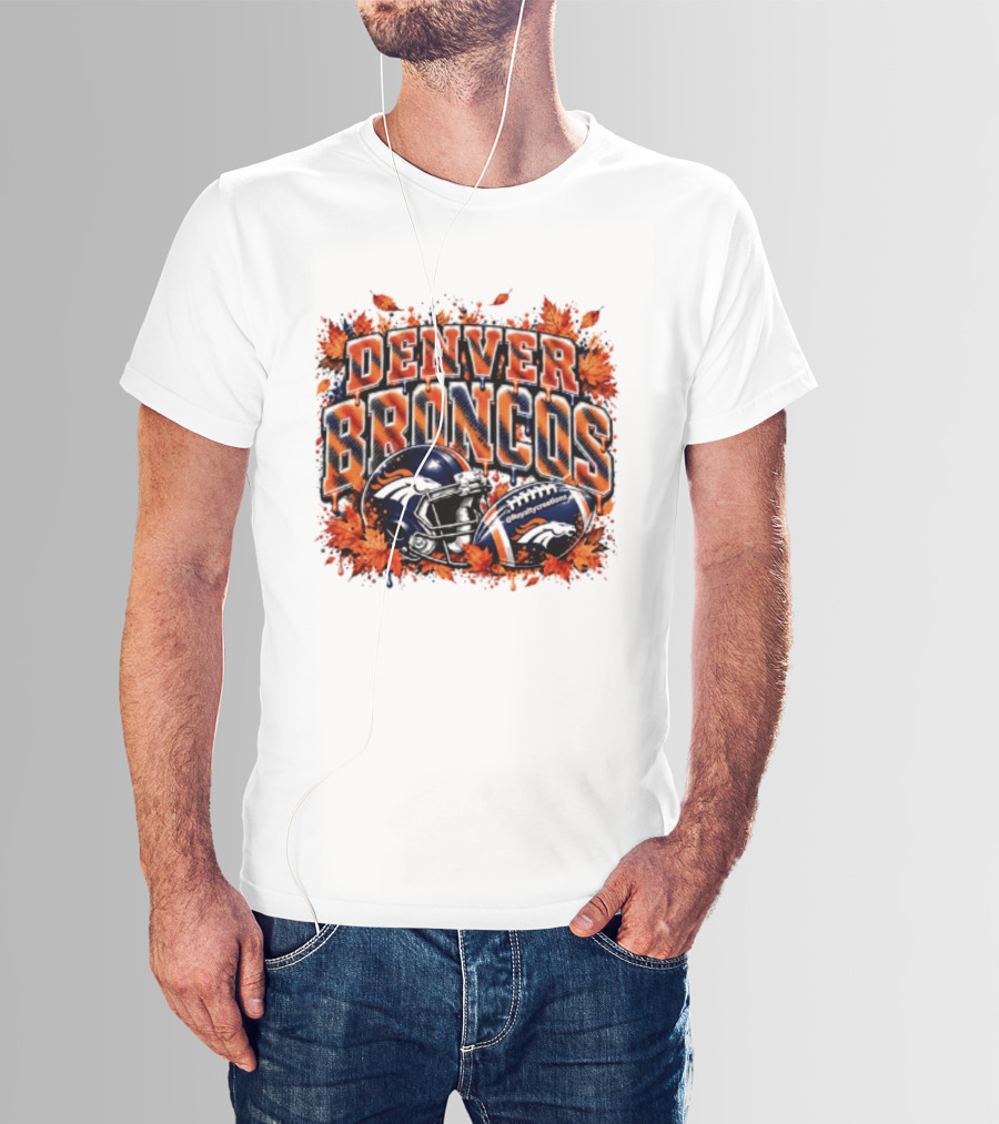 Denver Broncos Football Helmet Autumn Leaves Halloween 2026 T-Shirt