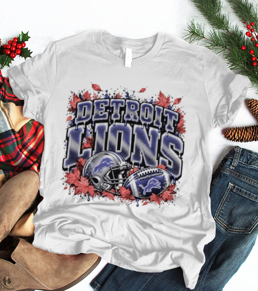 Detroit Lions Football Helmet Autumn Leaves Halloween 2026 T-Shirt