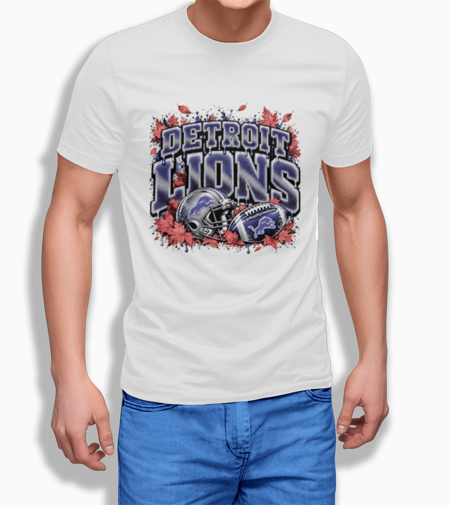 Detroit Lions Football Helmet Autumn Leaves Halloween 2026 T-Shirt