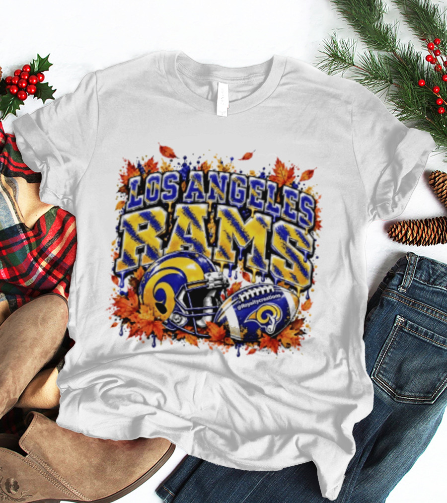 Los Angeles Rams Helmet Autumn Leaves Halloween 2026 T-Shirt