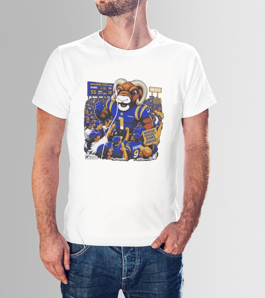 Rams House Rampage Cartoon Scoreboard Los Angeles Whose House T-Shirt