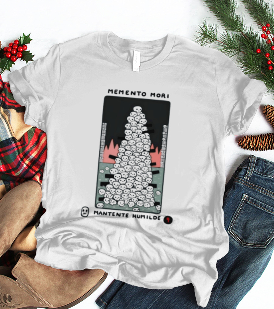 Memento Mori Mantente Humilde Stoicism Skull Pyramid Flames T-Shirt