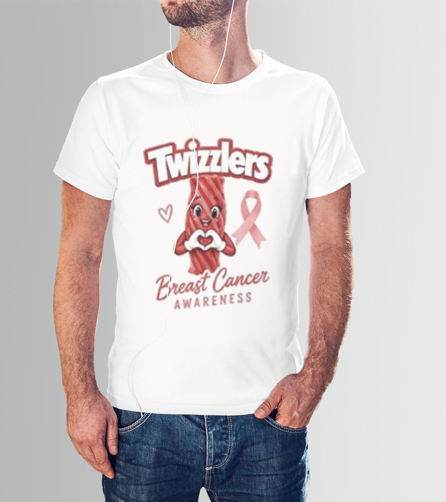 Twizzlers Red Candy Heart Pink Ribbon Breast Cancer Awareness T-Shirt