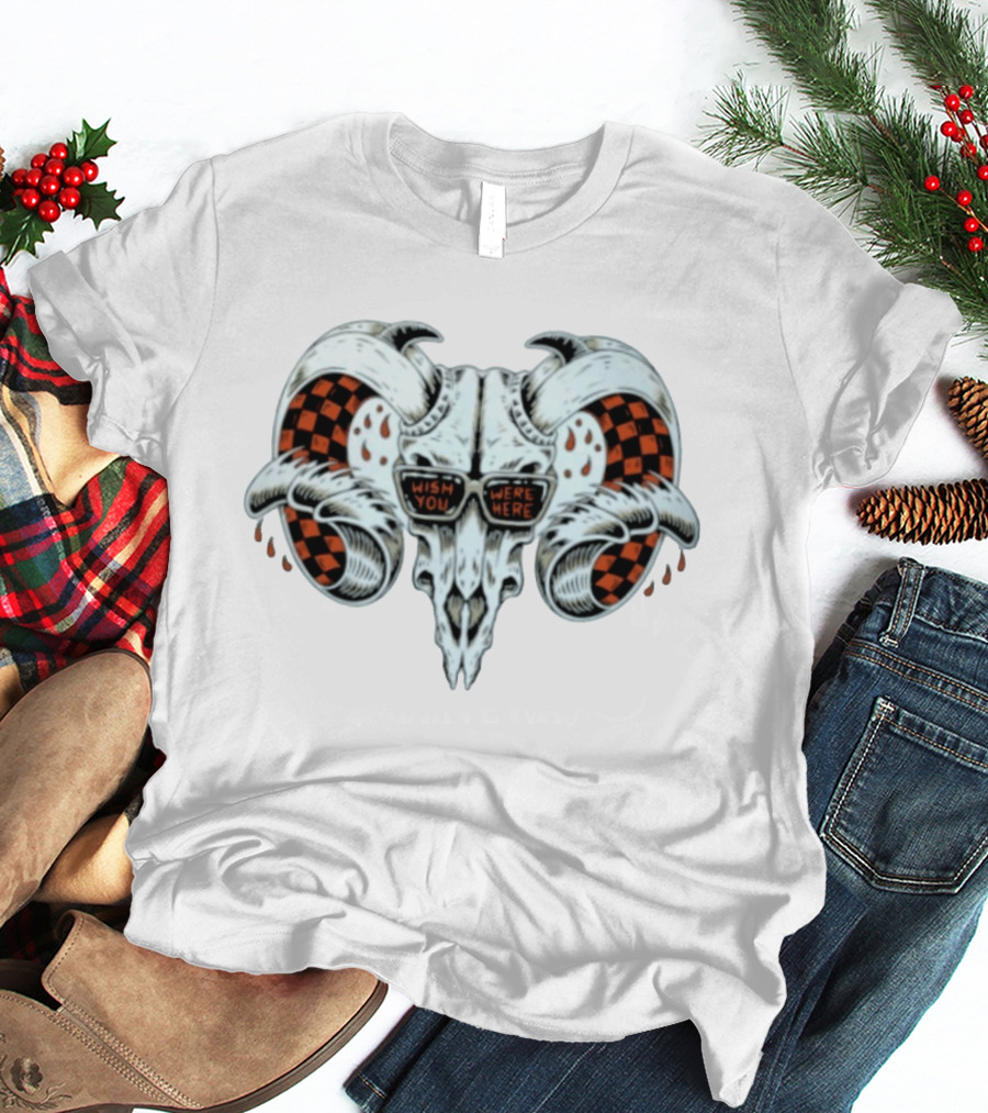 Wish You Were Here Ram Skull Pink Floyd Sunglasses Checkerboard T-Shirt