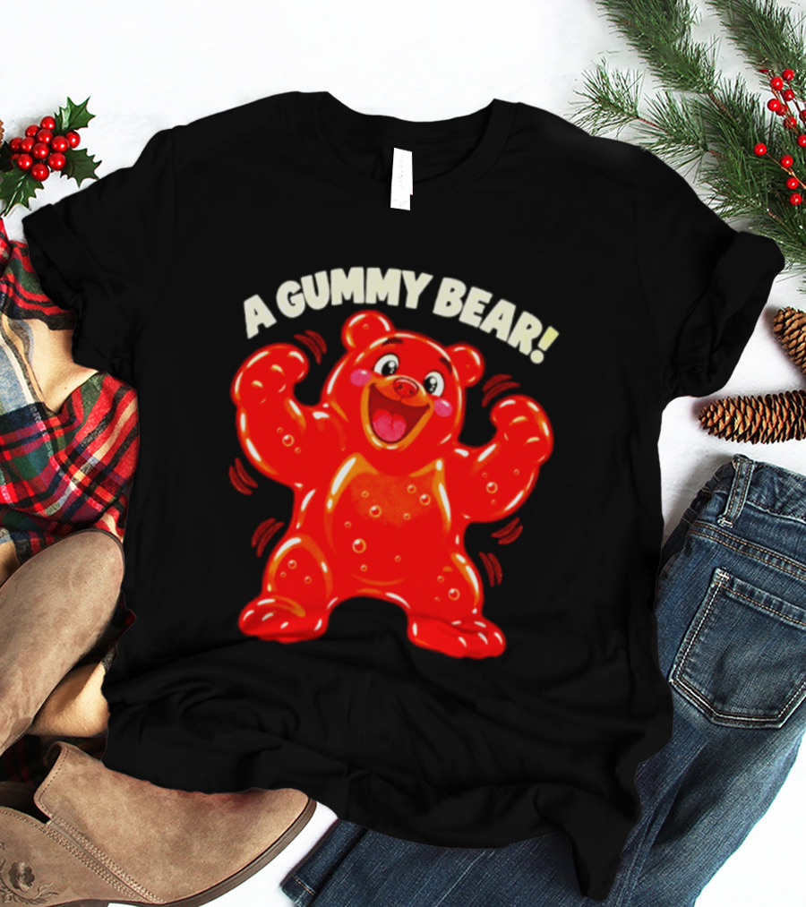 A Gummy Bear Candy Cartoon Enthusiastic Red Bear With Cheery Expression T-Shirt