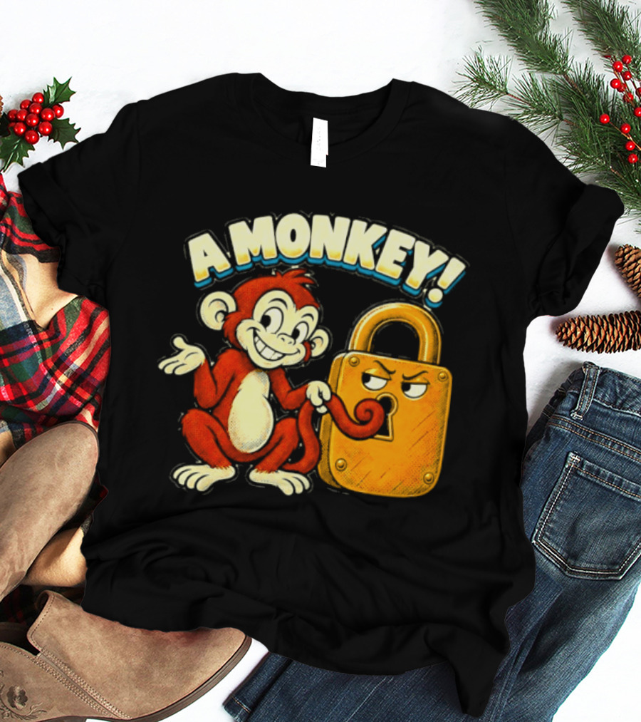 A Monkey And Padlock Playful Cartoon T-Shirt