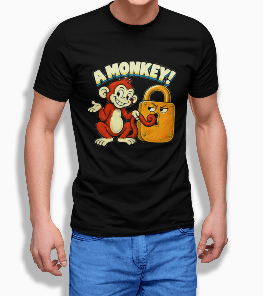 A Monkey And Padlock Playful Cartoon T-Shirt