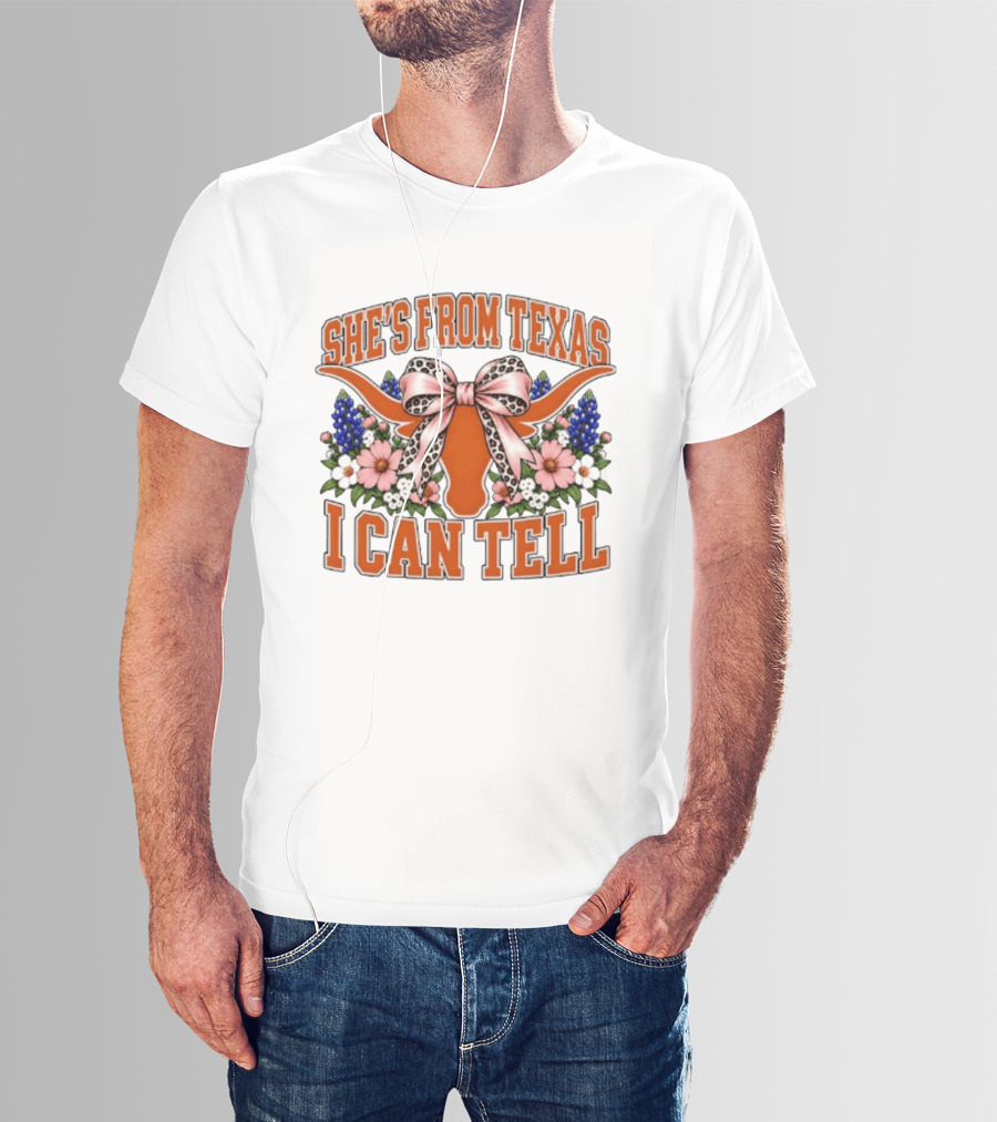 She's From Texas I Can Tell Longhorn Floral Bow T-Shirt
