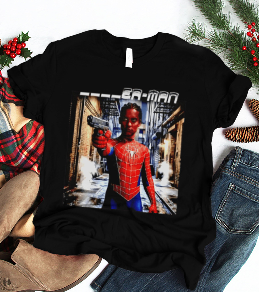 Tobey Maguire Spider Man Marvel Superhero Meme Gun Alley Scene T-Shirt