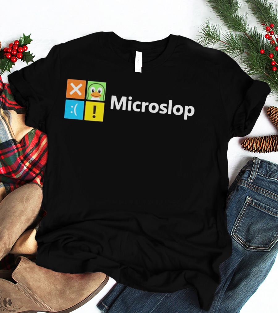 Microslop Parody Tech Developer Icons Linux Microsoft Windows T-Shirt