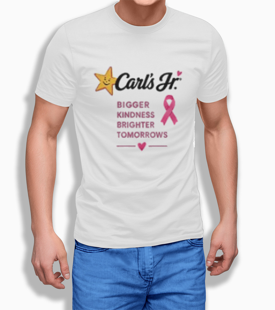 Carl's Jr Bigger Kindness Brighter Tomorrows Pink Ribbon Breast Cancer Awareness T-Shirt