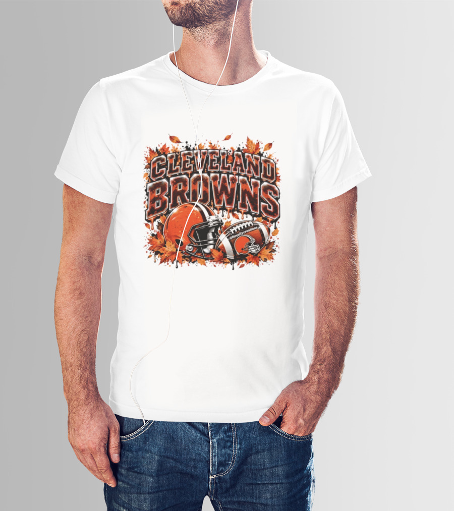 Cleveland Browns Football Helmet Autumn Leaves Halloween 2026 T-Shirt