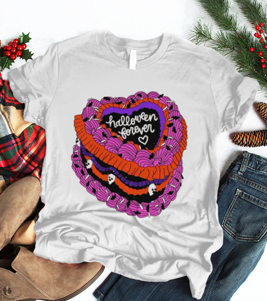 Halloween Forever Heart Cake Spooky Goth Aesthetic Skeleton Decor T-Shirt
