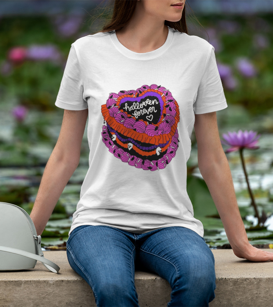 Halloween Forever Heart Cake Spooky Goth Aesthetic Skeleton Decor T-Shirt