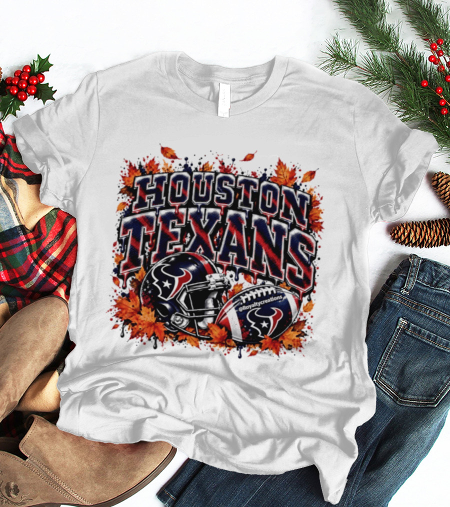 Houston Texans Football Helmet Autumn Leaves 2026 T-Shirt