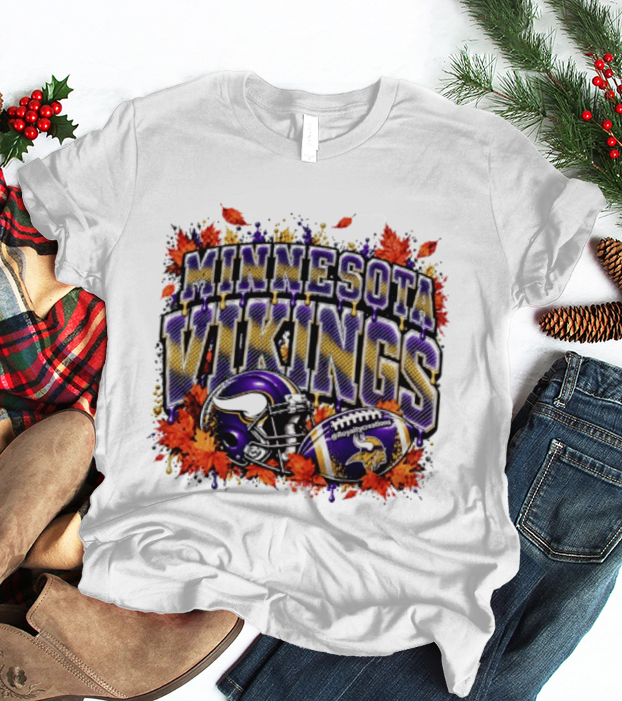 Minnesota Vikings Football Helmet Autumn Leaves Halloween 2026 T-Shirt