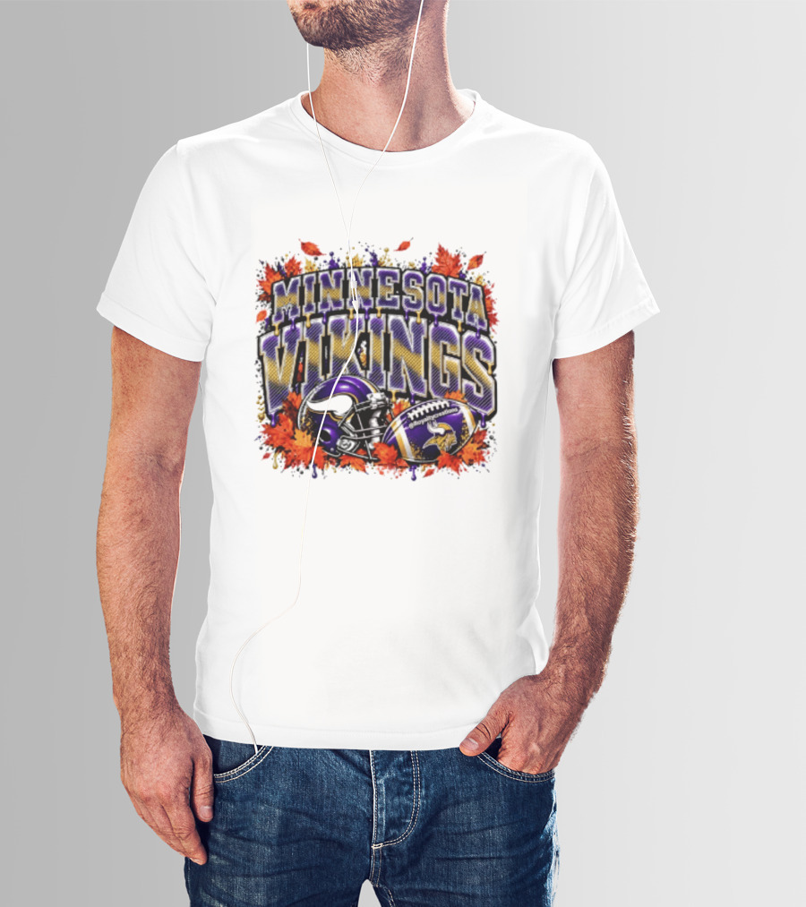 Minnesota Vikings Football Helmet Autumn Leaves Halloween 2026 T-Shirt