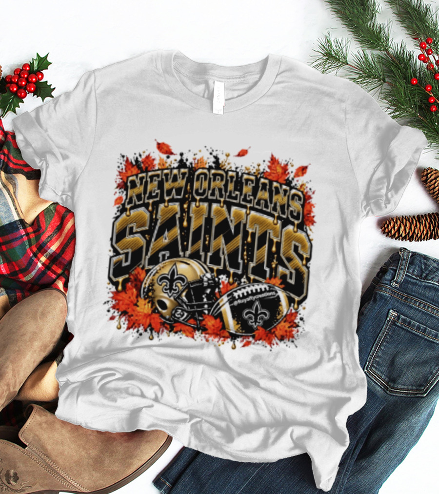 New Orleans Saints Football Helmet Autumn Leaves Halloween 2026 T-Shirt