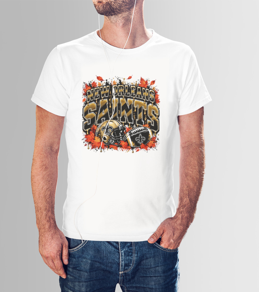 New Orleans Saints Football Helmet Autumn Leaves Halloween 2026 T-Shirt