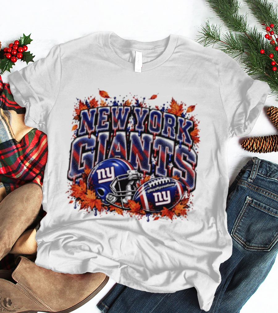 New York Giants Football Helmet Autumn Leaves Halloween 2026 T-Shirt
