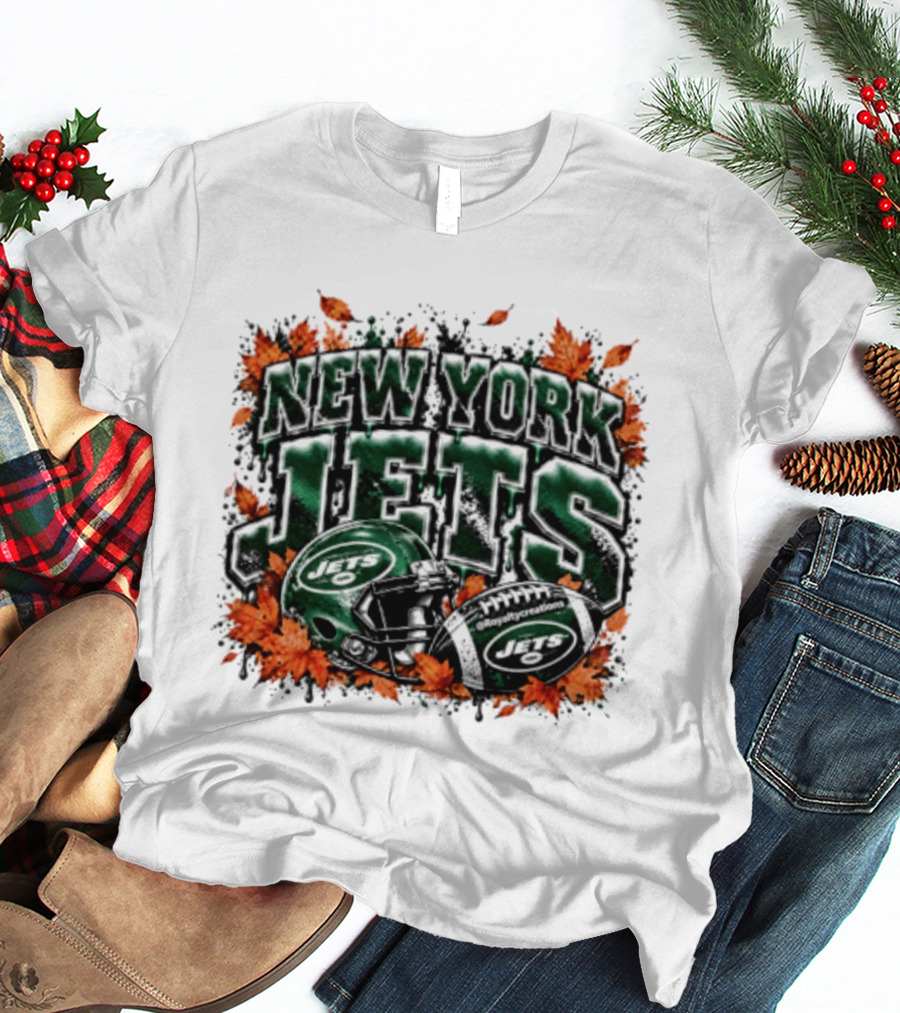 New York Jets Football Helmet Autumn Leaves Halloween 2026 T-Shirt