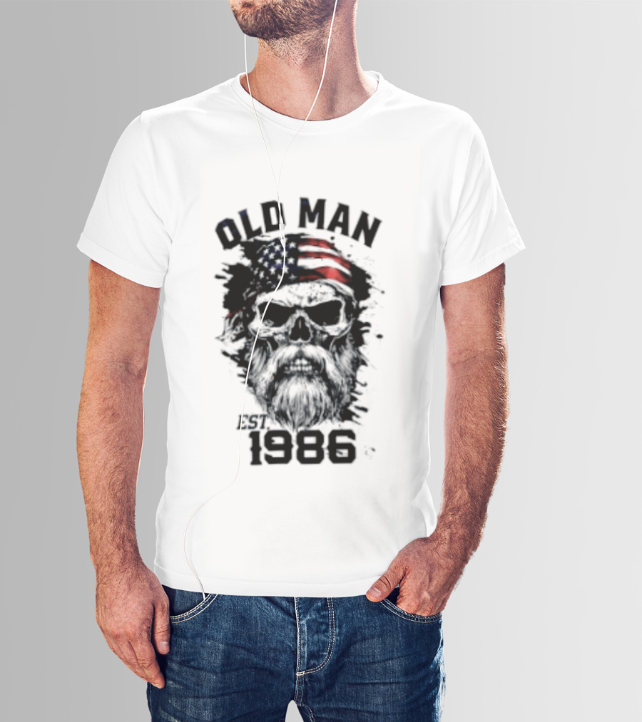 Old Man Est 1986 Skull American Flag Bandana T-Shirt