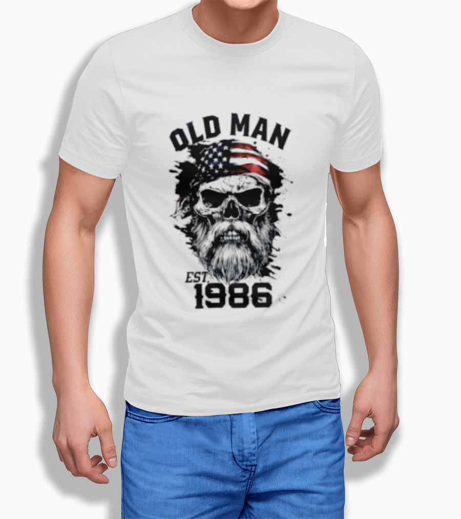 Old Man Est 1986 Skull American Flag Bandana T-Shirt