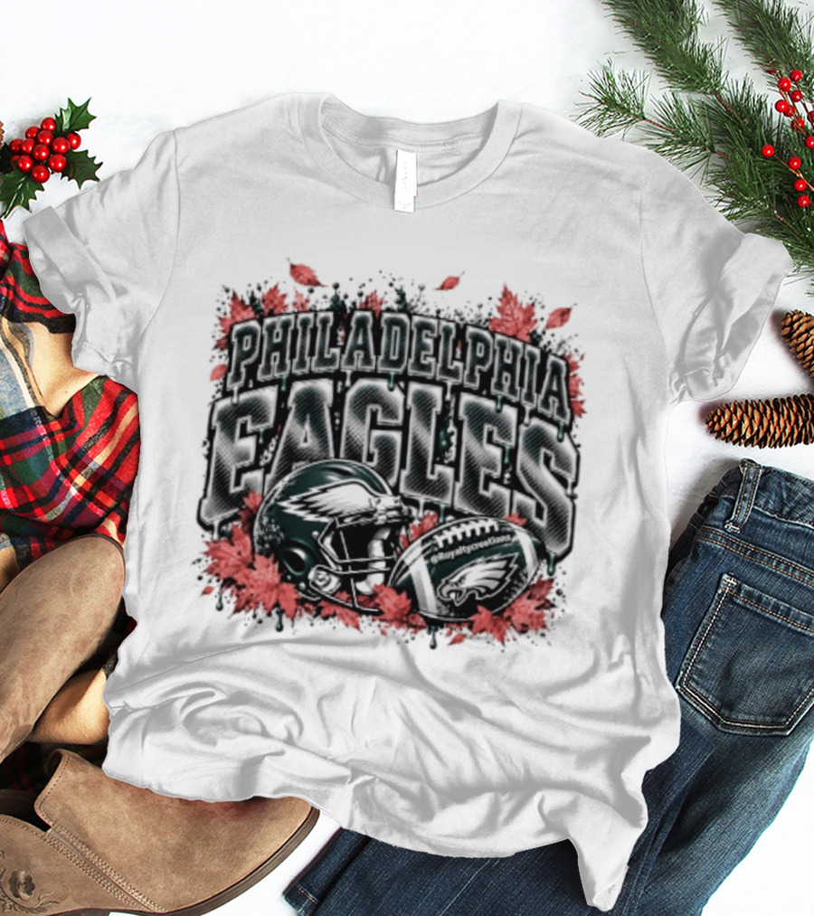 Philadelphia Eagles Football Helmet Autumn Leaves Halloween 2026 T-Shirt