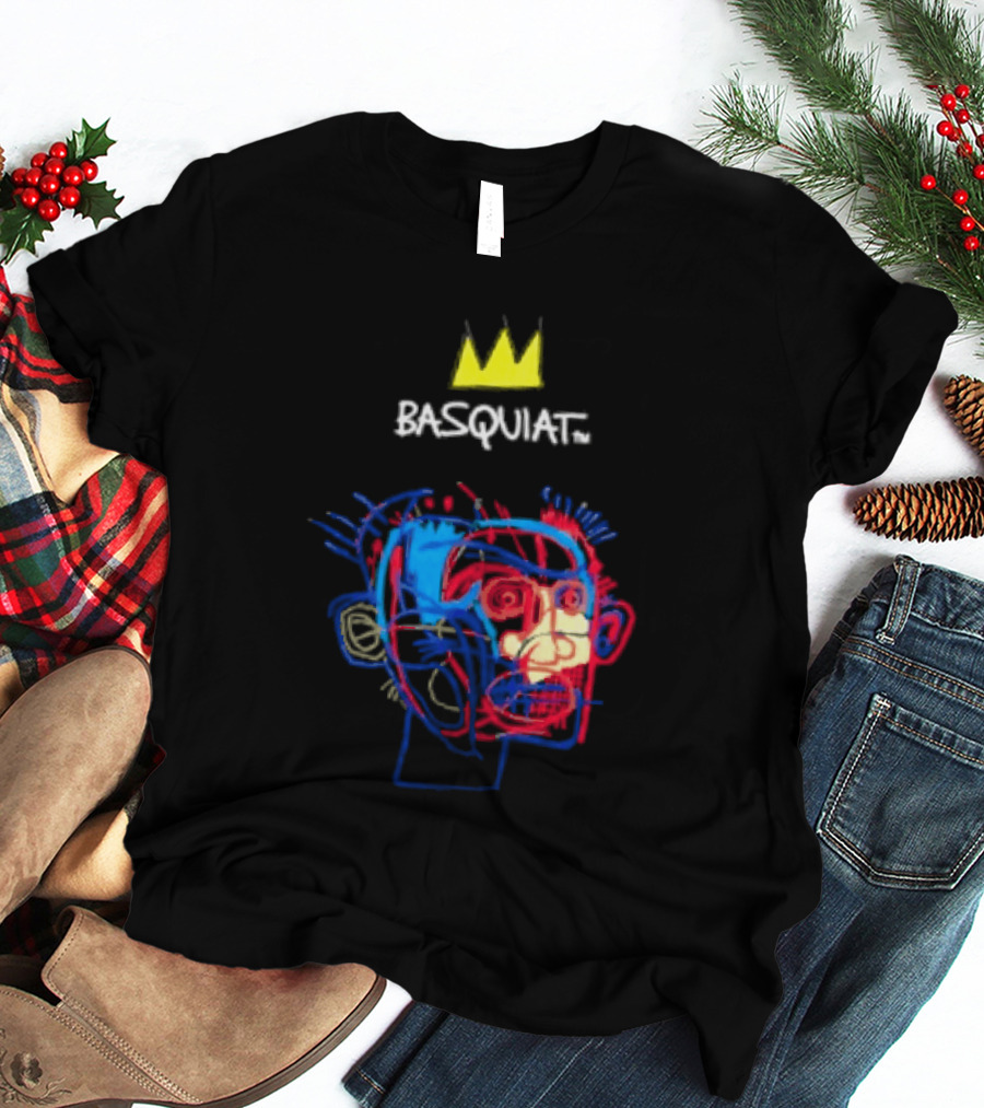 Basquiat Crown Street Face Art With Yellow Crown T-Shirt