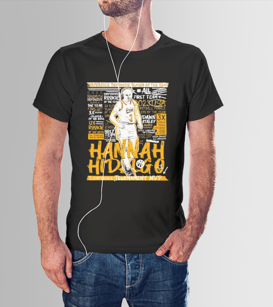 Hannah Hidalgo 2023 NCAA Conference Defensive Player Of The Year Tournament MVP Rookie Team Honors T-Shirt