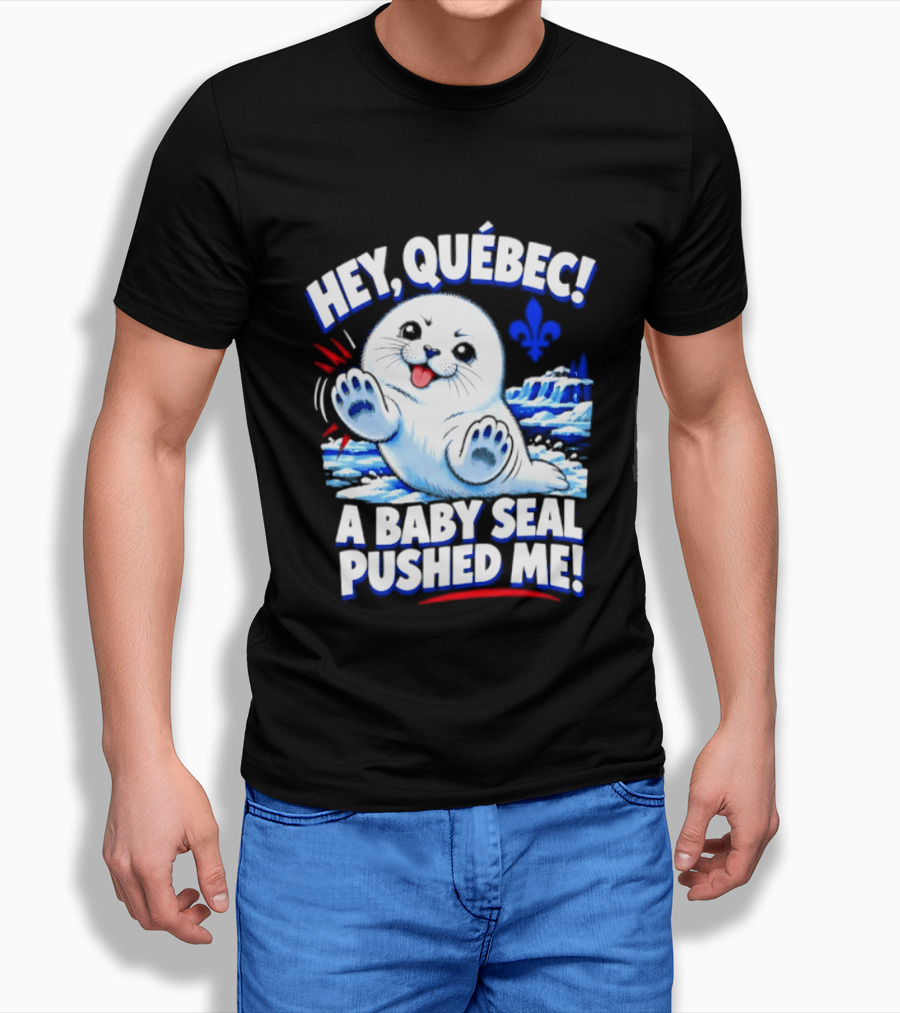 Hey Quebec A Baby Seal Pushed Me Cute Harp Seal Iceberg Splash T-Shirt